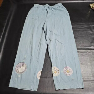 Blue Fish Womens Green Hand Painted Stretch Pants Lagenlook‎ 1 16